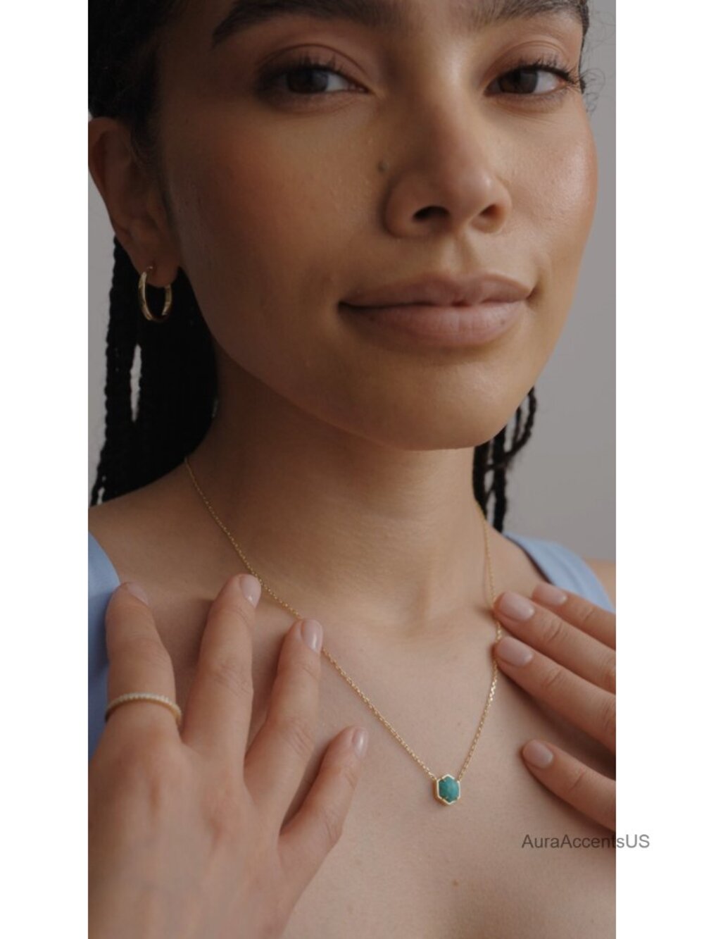 14K Gold Plated Turquoise Pendant Necklace Dainty Gift for Her - Picture 5 of 5